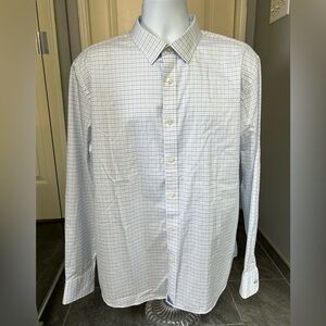 Untuckit Franklin Blue & White Check Plaid Button Up‎ Dress Shirt